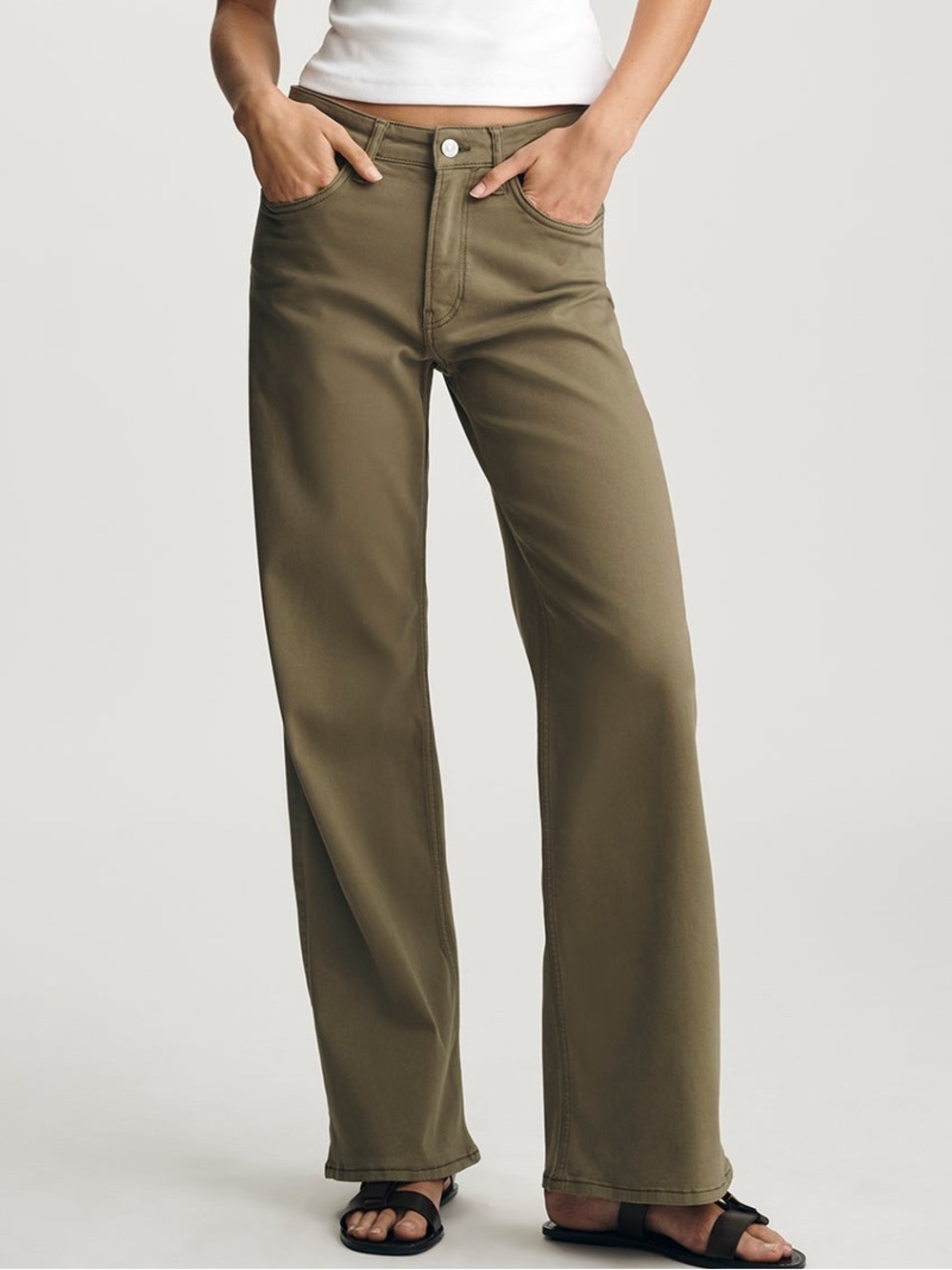 Mavi Alena Wide Leg in Dark Olive Sateen